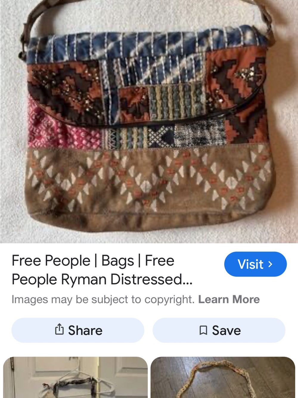 Free People Multi-Color Patchwork Embroidered Fold-Over Shoulder Bag - Picture 3 of 3